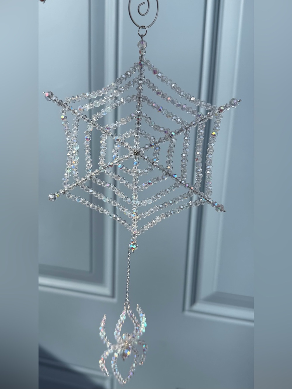 Glass Crystal Beaded Spiderweb and spider Hanging Suncatcher